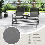 Tangkula 2 Person Swing Glider Chair, Patio Rocking Loveseat w/Center Tempered Glass Table - Photo 8