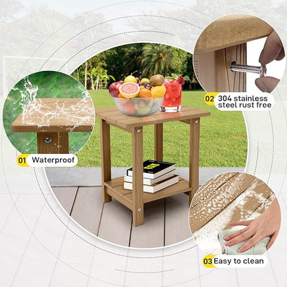 Melucivi Weather Resistant Outdoor Side Table, Double Small Adirondack Side Table for Adirondack Chair - Indoor Outdoor End Table, Patio Table for Pool, Deck and Porch (Brown)