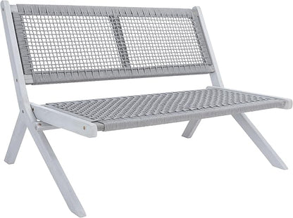 SAFAVIEH Outdoor Collection Kobina Grey Acacia Wood/Grey Rope Foldable Bench (Fully Assembled)