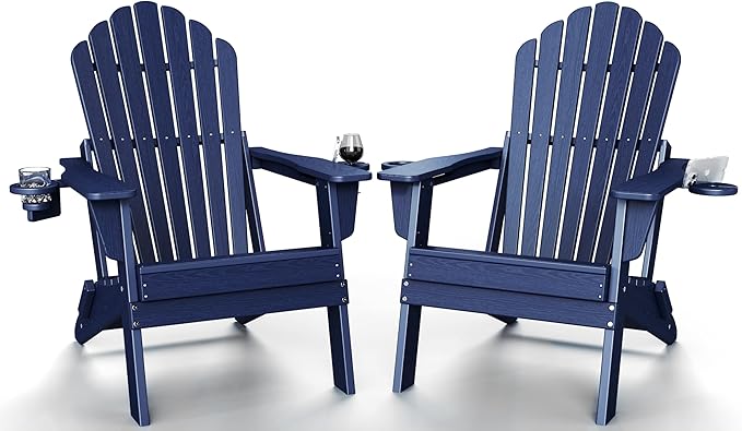Plawdlik Folding Adirondack Chair Set of 2 with 2 Cup Holder, SGS Tested - Photo 1
