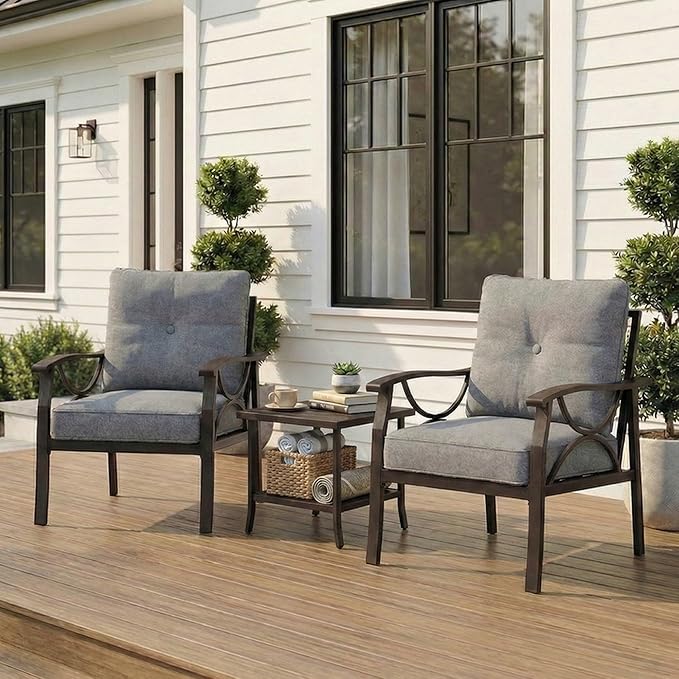 RoyalCraft Outdoor Patio Furniture Set, 3 Pieces Metal Patio Conversation Set with Side Table for Porch Garden Backyard - Photo 1