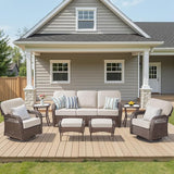 7 Pieces Outdoor Furniture Set Swivel Chairs, All Weather Wicker 3 Seater Sofa with Ottomans Rattan Side Table - Photo 1