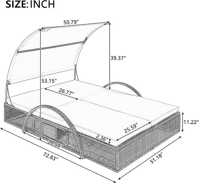 Outdoor Double Chaise Lounge with Adjustable Backrest and Sun Canopy - Photo 3