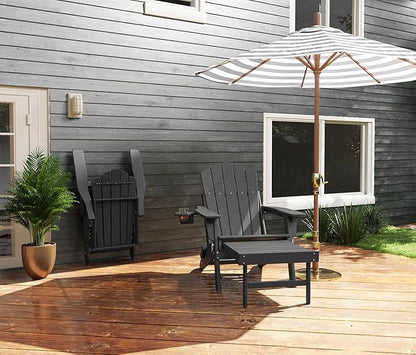 FOOWIN Adjustable Adirondack Chair with Retractable Ottoman Set of 6, Folding Adirondack Chair with Cup Holder, HDPE All-Weather Fire Pit Chair for Patio, Yard, Poolside, Grey