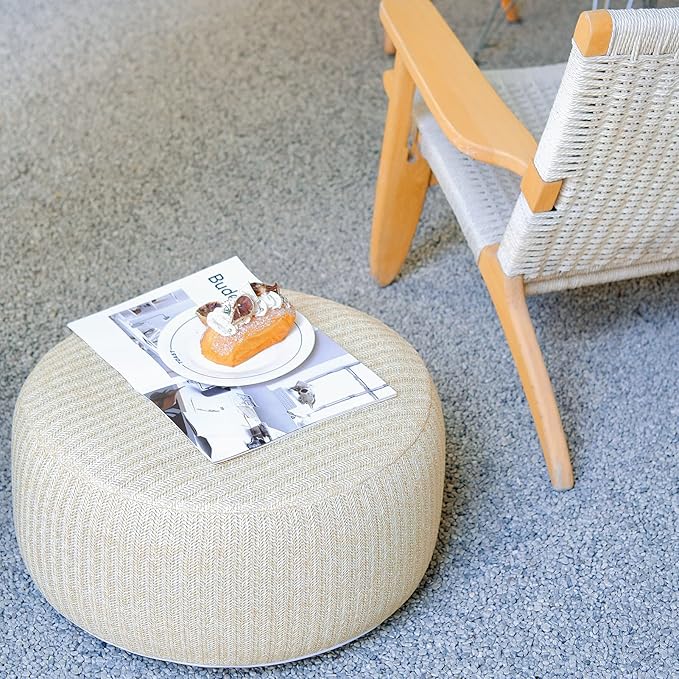 Woven Inflatable Ottoman with Air Pump D21”x H10” Outdoor Indoor Pouf Patio Footrest Stool with Portable Handle - Photo 2