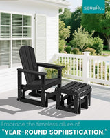 SERWALL Outdoor Glider Chair Set of 2 with Ottoman, HDPE Wood-Like Patio Glider Set All-Weather Porch Glider for Outside - Photo 7
