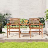 Tangkula Outdoor Patio Loveseat with Table, Wood 2-Seat Conversation Set with Coffee Table and Umbrella Hole - Photo 8
