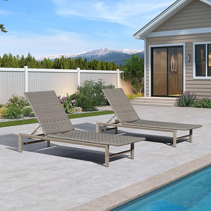 PURPLE LEAF Patio Chaise Lounge Rattan Chair Outdoor Pool Adjustable Recliner Wicker Lounger for Outside Woven Furniture Tanning Poolside Lounger Slate Gray