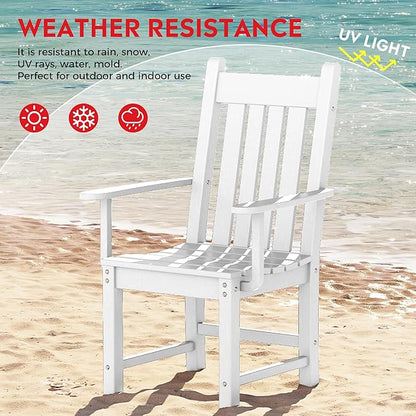Costaelm Patio Dining Chairs, Plastic Outdoor Adirondack Chair with Arm, HDPE Poly Lumber, Waterproof Restaurant Bistro Dining Chair for Outside Porch Backyard Garden, White