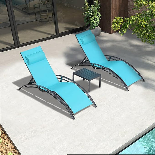 PURPLE LEAF Patio Chaise Lounge Chair Set with 2 Side Table Outdoor Pool Adjustable Recliner Chairs for Outside Beach Poolside Sunbathing Tanning Lounger