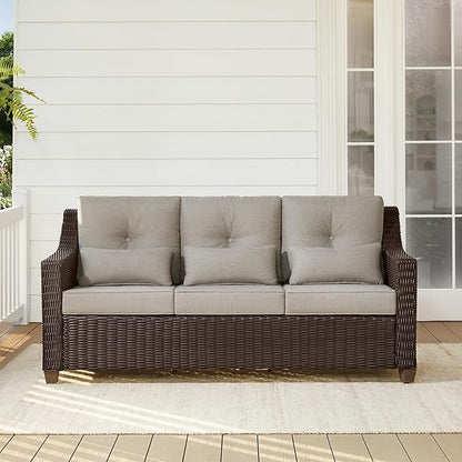 CHITA Wicker Outdoor Furniture Patio Sofa, Oversized 3-Seater Rattan Couch with 5.1'' Thick Cushions and Rust-Resistant Aluminum Legs