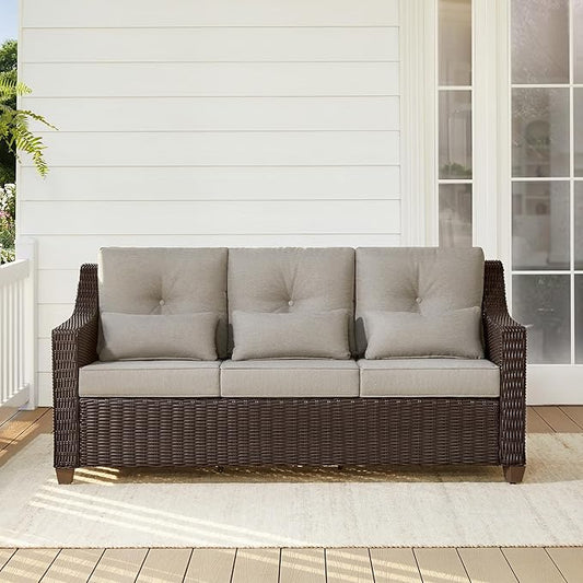 CHITA Wicker Outdoor Furniture Patio Sofa, Oversized 3-Seater Rattan Couch with 5.1'' Thick Cushions and Rust-Resistant Aluminum Legs