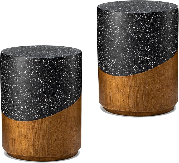 Giltzhome 17.25" H Decorative Garden Stool Set of 2, Faux Terrazzo End Table Planter Stand Accent Table for Garden Patio Lawn Home Indoor Outdoor, Black