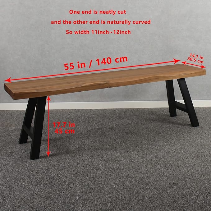 MBQQ 55 inch Outdoor Soild Wood Bench,Patio Picnic Bench,Oil Finished Backless Wooden Garden Park Bench for Patio Porch, Modern Slim Indoor Dining Furniture,Teak Color