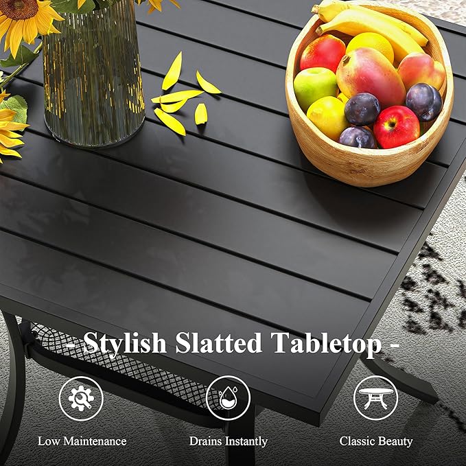 Outdoor Dining Table with Storage Shelf, 27.5" All-Weather Square Patio Dining Table for 2, Metal Patio Table for Garden Lawn Porch Deck Yard, Black
