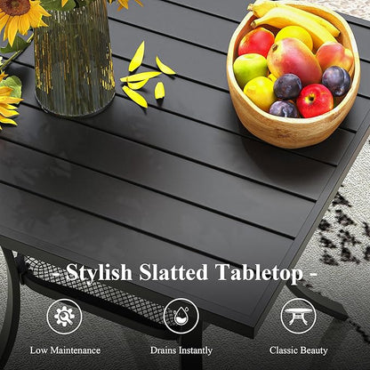 Outdoor Dining Table with Storage Shelf, 27.5" All-Weather Square Patio Dining Table for 2, Metal Patio Table for Garden Lawn Porch Deck Yard, Black