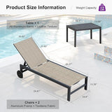 PURPLE LEAF Chaise Lounge Chair with Wheels for Outside 4 Pieces Aluminum Outdoor Lounge Chairs with 5 Adjustable - Photo 9