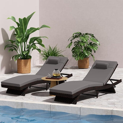 Outdoor Lounge Chairs Set of 2,Wicker Chaise Lounge Chair Pool Chaise Lounge,Patio Lounge Chair with Adjustable Backrest Arm Cushion for Poolside