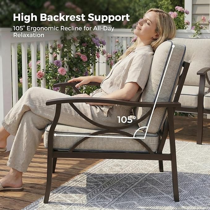 RoyalCraft Outdoor Patio Furniture Set, 7 Seats Outdoor Patio Set with 4" Thick Cushion, All-Weather Metal Patio Sofa with Coffee Table, Outdoor Sectional Furniture for Backyard Porch, Black&Beige
