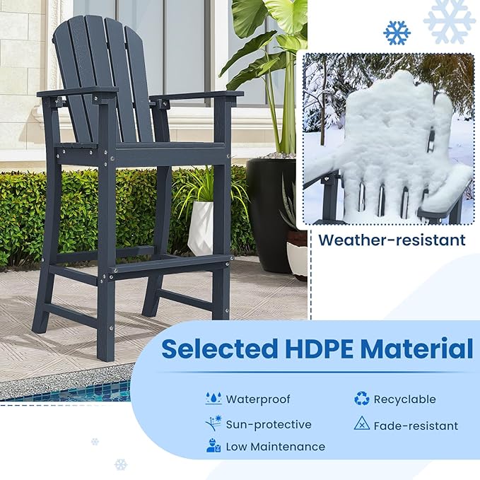 Tangkula Outdoor Tall Adirondack Chair 30 Inches Seat Height, HDPE Bar Height Patio Chair with High Backrest - Photo 9