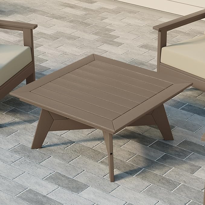 WestinTrends Avalon Modern Low Outdoor Patio Square HDPE Coffee Table, Weathered Wood - Photo 3