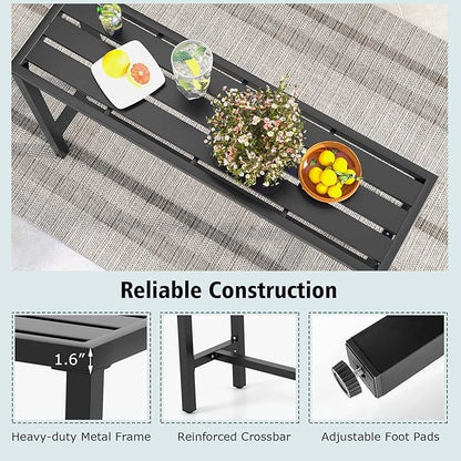 COSTWAY Outdoor Bar Table 55-inch Wide, Narrow Counter Height Dining Table with Waterproof Top and Heavy-Duty Metal Frame, Rectangular Pub Table for Garden Patio Backyard Poolside, Black