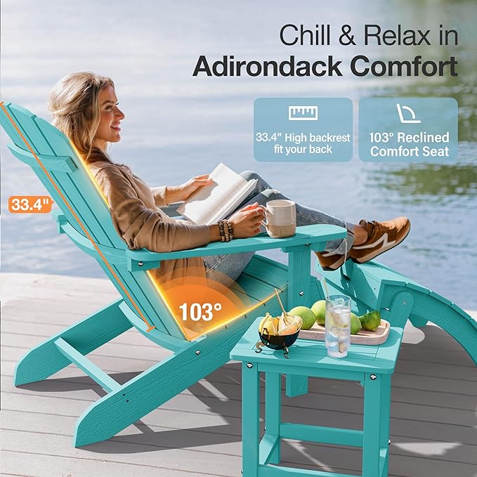 YEFU Adirondack Chairs Set of 4: Outdoor Chair HIPS Plastic Adirondack Chairs - Patio Chairs with Wood Texture - Lawn Fire Pit Deck Porch Garden Chairs for Adults (Aruba)