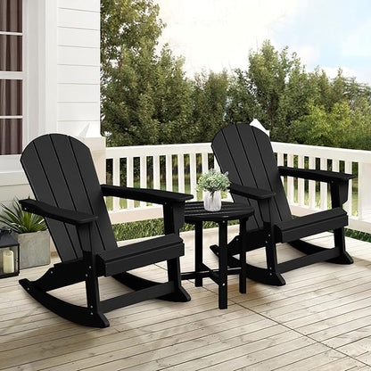 Costaelm Outdoor Adirondack Chair Set of 2, All Weather Resistant Classic Balcony Chair and Fire Pit Chairs, Plastic Outdoor Porch Furniture Rocking Chair High Back HDPE Poly Lumber, Black