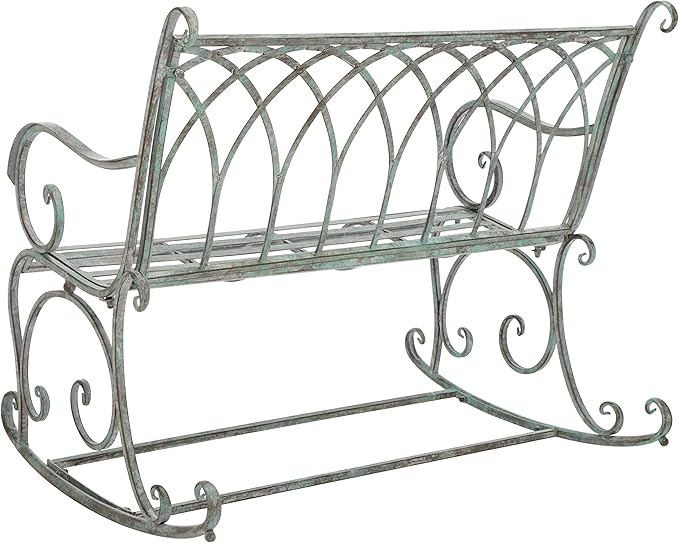 SAFAVIEH Outdoor Collection Ressi Victorian Antique Dark Green Wrought Iron Rock Bench