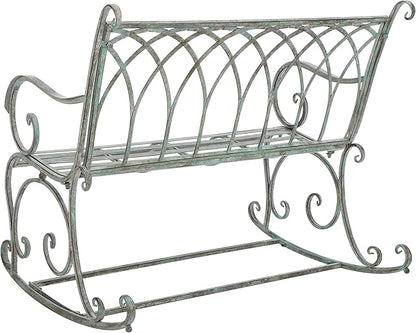SAFAVIEH Outdoor Collection Ressi Victorian Antique Dark Green Wrought Iron Rock Bench