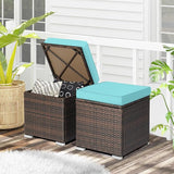 RELAX4LIFE Wicker Outdoor Storage Ottoman, 2-Piece Rattan Footstool w/Removable Cushion - Photo 9