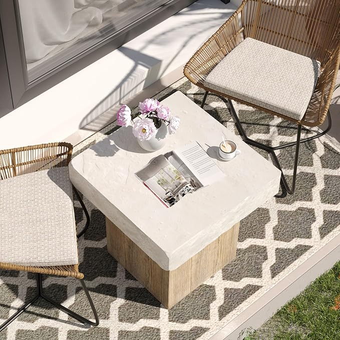 SUNBURY Outdoor Concrete Coffee Table, 20" W Patio Dining Table, Outdoor MgO Table Square in Antique Beige Coffee Table for Patio, Garden, Backyard