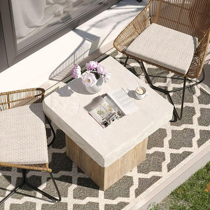 SUNBURY Outdoor Concrete Coffee Table, 20" W Patio Dining Table, Outdoor MgO Table Square in Antique Beige Coffee Table for Patio, Garden, Backyard