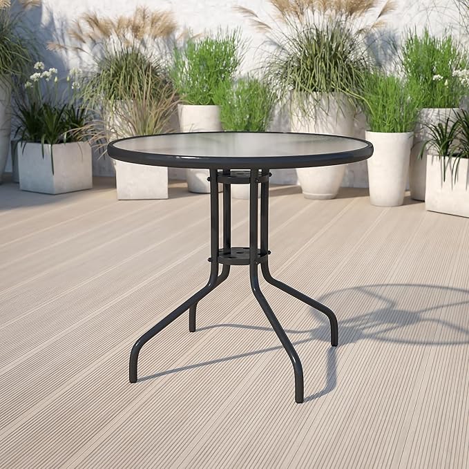 Flash Furniture Bellamy 31.5" Round Indoor/Outdoor Tempered Glass Metal Frame Side Table - Photo 2