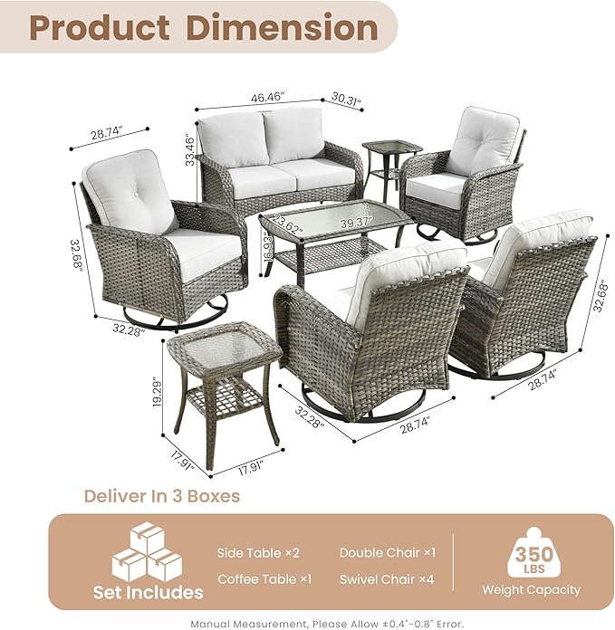HOOOWOOO Patio Furniture Set, 8 Pieces Outdoor Conversation Set - Photo 7