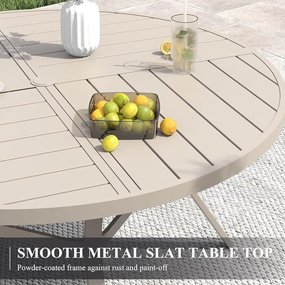 VICLLAX 40.6" Round Patio Table with Umbrella Hole, All Weather Metal Outdoor Dining Table for 4, Outside Table with Storage Shelf for Lawn Garden, Sandshell Color