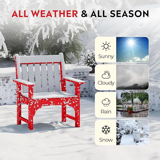 Costaelm Outdoor Dining Arm Chair, Patio HDPE Garden Dining Table Chair, Poly Lumber Waterproof Restaurant Bistro Farmhouse Chairs for Outside Porch Backyard, Red