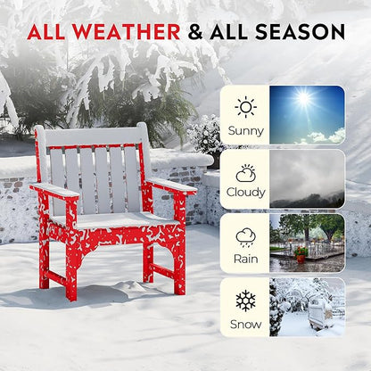 Costaelm Outdoor Patio Table and Chairs Set of 2, 2-Piece HDPE Garden Chair with Square Adirondack Side Table Set, Porch Chairs Coffee Table for Outside Porch Backyard, Red
