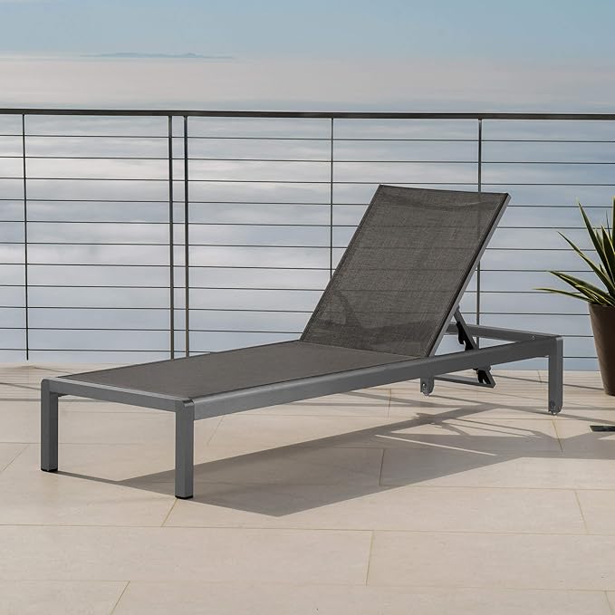 Christopher Knight Home Cape Coral Outdoor Aluminum Chaise Lounge with Mesh Seat, Grey / Dark Grey - Photo 2