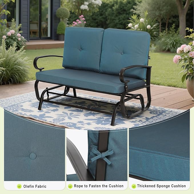 Outdoor Bench Patio Swing Glider Loveseat 2 Seats Rocking Chair - Photo 7