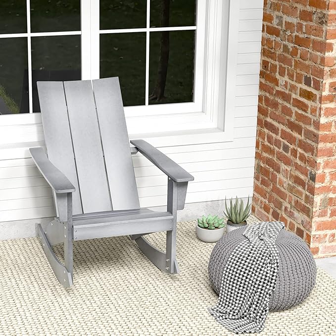 Giantex Outdoor Rocking Chairs for Porch - Waterproof HDPE Adirondack Rocker with Curved Back, Rounded Armrest, 330lbs Weight Capacity, Outside Chair for Patio, Balcony, Backyard, Poolside, Gray