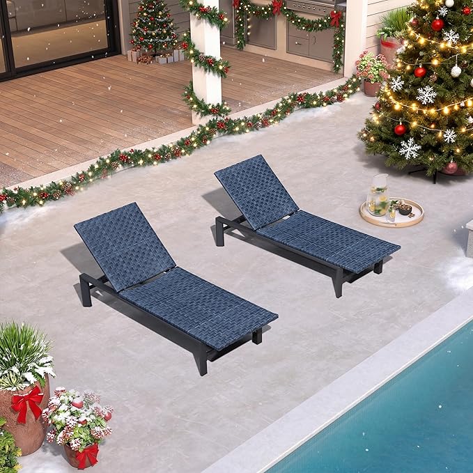 PURPLE LEAF Patio Oversized Chaise Lounge Rattan Chair Set of 2 Outdoor Pool Adjustable Recliner Wicker Chairs for - Photo 9