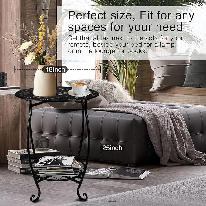 25 Inch High Patio Side Table, 18 Inch Wide Round Metal Side Table, Weather Resistant Anti-Rust Outdoor Side Table for Living Room Sofa Couch, Easy Assembly Bistro Table End Table Drink Table