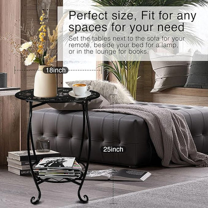 25 Inch High Patio Side Table, 18 Inch Wide Round Metal Side Table, Weather Resistant Anti-Rust Outdoor Side Table for Living Room Sofa Couch, Easy Assembly Bistro Table End Table Drink Table