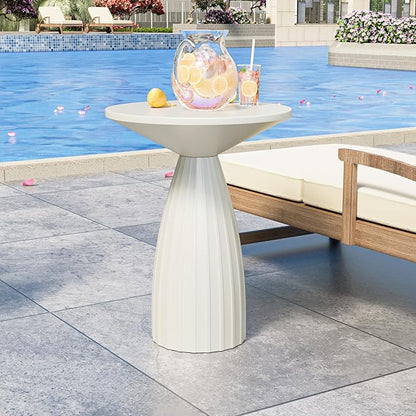 Round Small Patio Side Table Set of 2, Patio Furniture Accent End Table, Metal Steel Outdoor Side Table, for Garden, Pool, Yard, Balcony, Living Room, Deck, Weather Resistant, No Assembly, Beige White