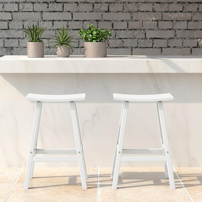 WestinTrends Malibu 2 Piece Set of 24 Height Outdoor/Patio Saddle bar stools, White