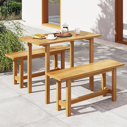 Tangkula Outdoor Teak Wood Bench, Patio Dining Bench Seat, Wooden Garden Bench, 2-Person Loveseat Seating for Porch, Backyard and Poolside (2,Natural)