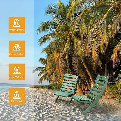 IVY&LANE Portable Xavier-Chairs Set of 2 | Folding-Adirondack-Chair | Wave | HDPE Plastic | Limited Edition | Forest Green | All-Weather Resistant | for Outdoor Fire-Pit Patio Lawn Beach Poolside