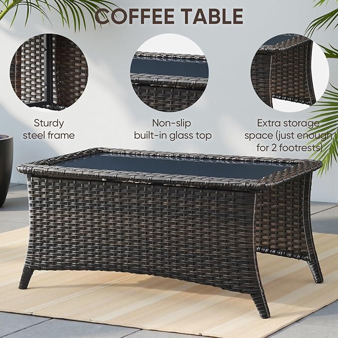 Swivel Patio Chairs sofa Set of 4 with 6" Thick Cushion - Wicker Outdoor Swivel Rocker Patio Chair ,Sofa/Glass coffee - Photo 8