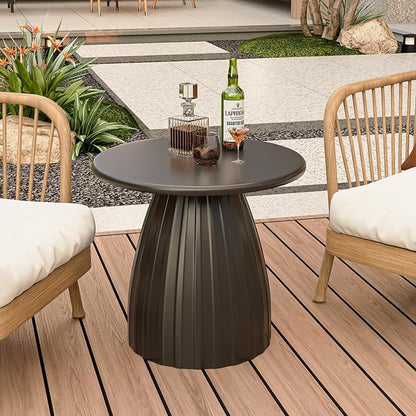 Round Metal Outdoor Patio Side Table Set of 2, Black Small Patio End Table, Steel Outdoor Accent Table for Garden, Pool, Deck, Balcony, Yard, Living Room, Weather Resistant, No Assembly